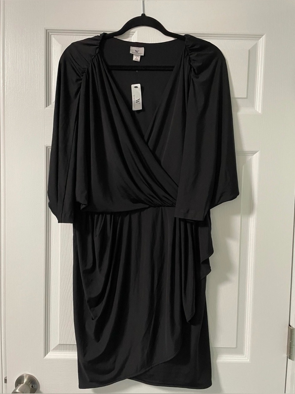 Worthington Curve Women’s Large Black Wrap Dress NWT Ruched 3/4 Sleeve